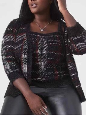 Lane Bryant 18 20 Cozy Plaid Sweater Cardigan w/ Matching Tank Top